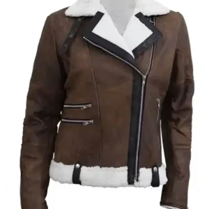 Nguyen Women Brown Leather Zipper Jacket
