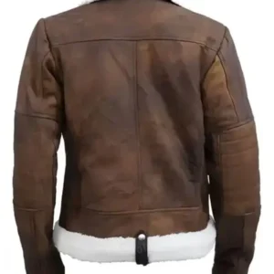 Nguyen Women Brown Leather Zipper Jacket Back