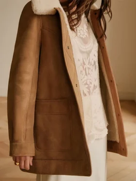 Niamh Algar Playing Nice Brown Suede Coat For Sale