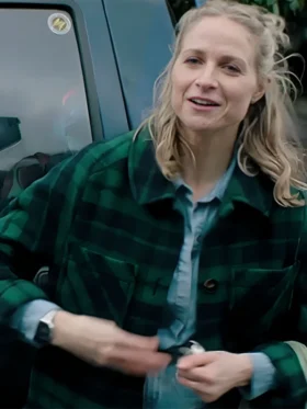 Niamh Algar Playing Nice Green Tartan Plaid Coat