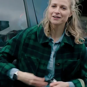 Niamh Algar Playing Nice Green Tartan Plaid Coat