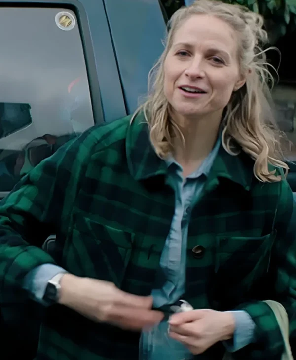 Niamh Algar Playing Nice Green Tartan Plaid Coat
