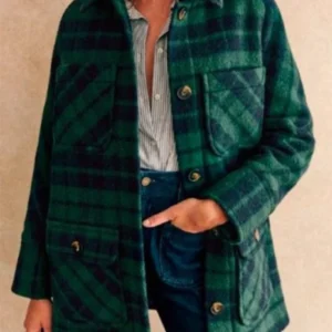 Niamh Algar Playing Nice Green Tartan Plaid Coat For Sale