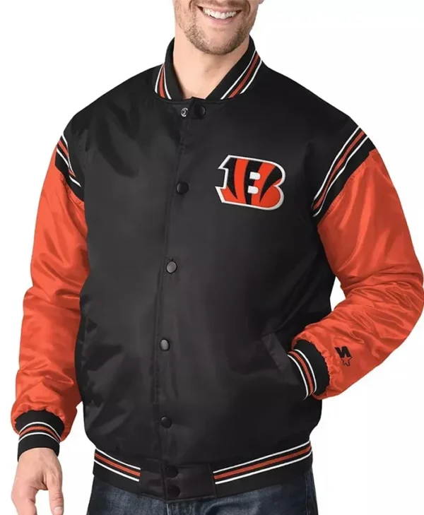 Niels NFL Bengals Black Satin Full Snap Jacket