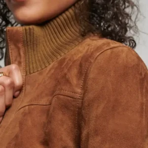 Order Now Classic Cropped Brown Suede Bomber Jacket