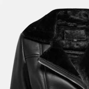 Order Now Women Asymmetrical Shearling Pilot Black Jacket