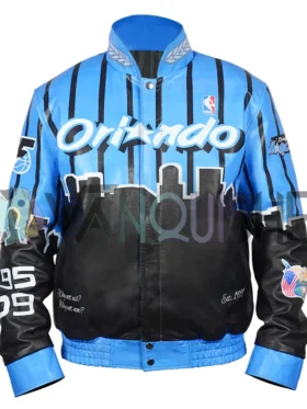 Orlando Magic Blue And Black Leather Jacket front