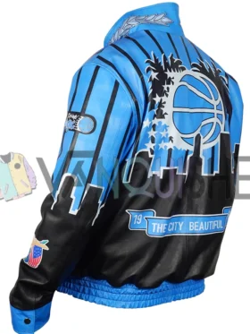 Orlando Magic Blue And Black Leather Jacket left back