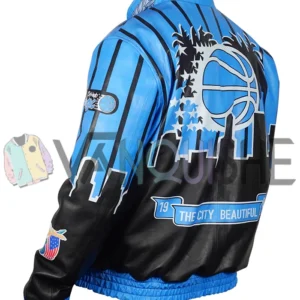 Orlando Magic Blue And Black Leather Jacket left back