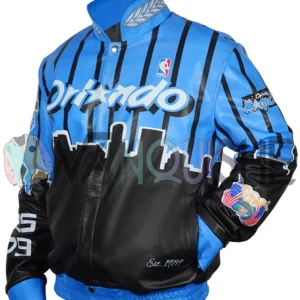 Orlando Magic Blue And Black Leather Jacket left curve