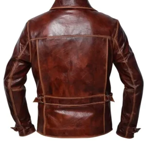 Osborn Mens Brown Leather Full Zipper Jacket Back