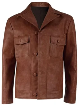 Parks Mens Brown Leather Button Jacket