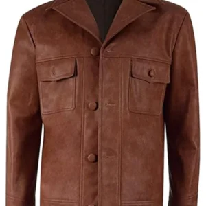 Parks Mens Brown Leather Button Jacket