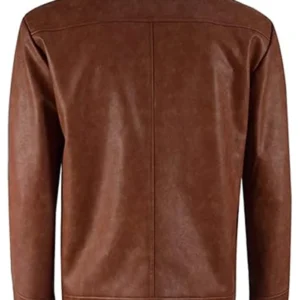 Parks Mens Brown Leather Button Jacket Back