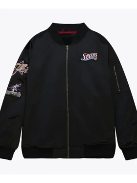 Philadelphia 76ers Black Bomber Satin Jacket