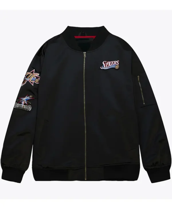 Philadelphia 76ers Black Bomber Satin Jacket