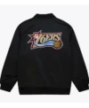 Philadelphia 76ers Black Bomber Satin Jacket Back