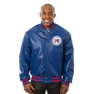 Philadelphia 76ers Blue Leather Bomber Jacket