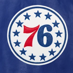 Philadelphia 76ers Blue Leather Bomber Jacket Logo