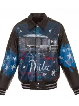 Philadelphia 76ers Leather Black Bomber Jacket