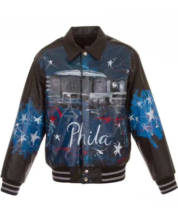 Philadelphia 76ers Leather Black Bomber Jacket