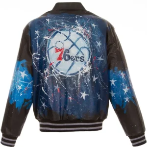 Philadelphia 76ers Leather Black Bomber Jacket Back
