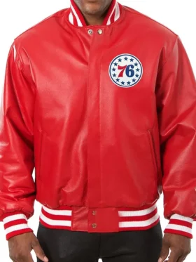 Philadelphia 76ers Red Varsity Leather Jacket