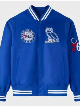 Philadelphia 76ers Royal Blue Satin Bomber Jacket