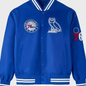 Philadelphia 76ers Royal Blue Satin Bomber Jacket