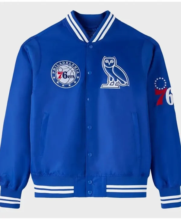 Philadelphia 76ers Royal Blue Satin Bomber Jacket