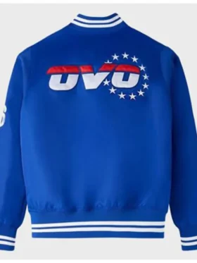Philadelphia 76ers Royal Blue Satin Bomber Jacket Back