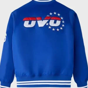 Philadelphia 76ers Royal Blue Satin Bomber Jacket Back