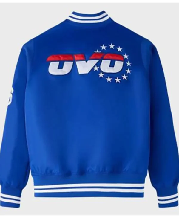Philadelphia 76ers Royal Blue Satin Bomber Jacket Back