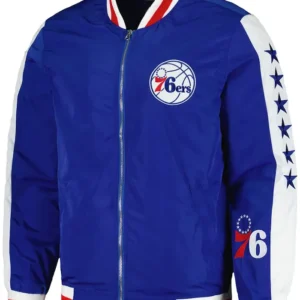 Philadelphia 76ers Royal Blue Satin Zipper Jacket
