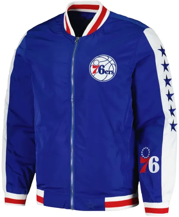 Philadelphia 76ers Royal Blue Satin Zipper Jacket