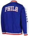Philadelphia 76ers Royal Blue Satin Zipper Jacket Back