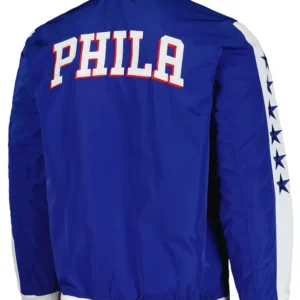 Philadelphia 76ers Royal Blue Satin Zipper Jacket Back