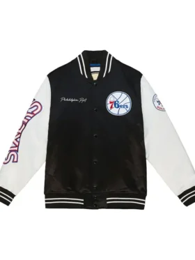Philadelphia 76ers Satin Black And White Bomber Jacket