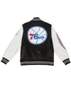 Philadelphia 76ers Satin Black And White Bomber Jacket Back