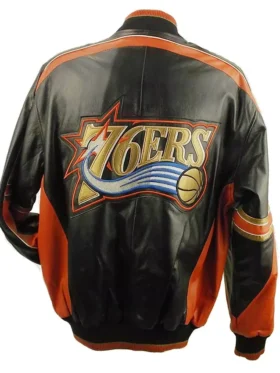 Philadelphia 76ers Vintage Leather Zipper Jacket Back