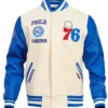 Philadelphia 76ers White And Blue Wool Varsity Jacket