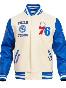 Philadelphia 76ers White And Blue Wool Varsity Jacket