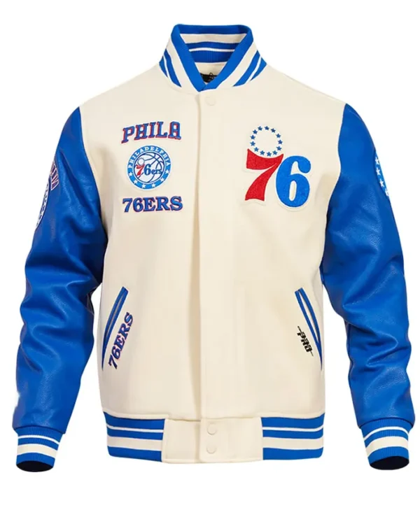 Philadelphia 76ers White And Blue Wool Varsity Jacket