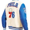 Philadelphia 76ers White And Blue Wool Varsity Jacket Back