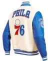 Philadelphia 76ers White And Blue Wool Varsity Jacket Back