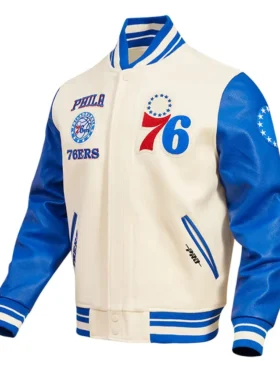 Philadelphia 76ers White And Blue Wool Varsity Jacket Side
