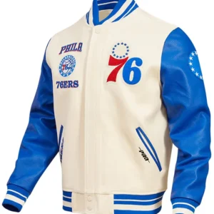 Philadelphia 76ers White And Blue Wool Varsity Jacket Side
