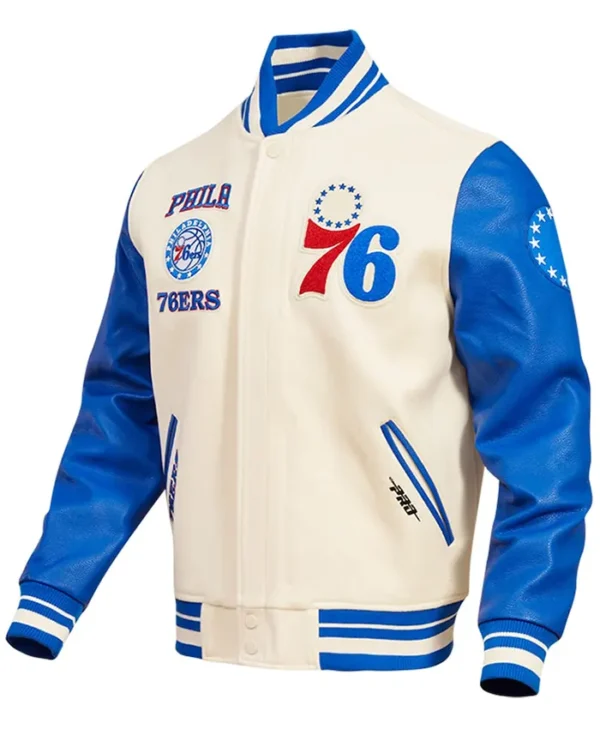 Philadelphia 76ers White And Blue Wool Varsity Jacket Side