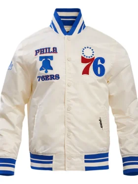 Philadelphia 76ers White Satin Full Snap Bomber Jacket