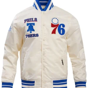 Philadelphia 76ers White Satin Full Snap Bomber Jacket